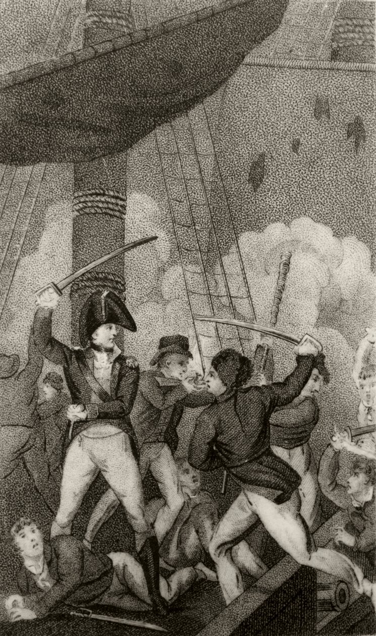 Blackbeard Boarding the Pearl, Commanded by Lieutenant Maynard by Unknown artist