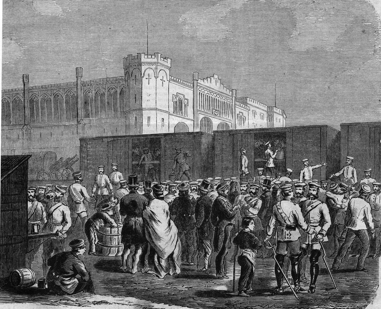 Breslau (or Wroclaw), Cuirassiers of the Prussian Guard in the campaign against Austria in 1866. Engraving by Unknown artist
