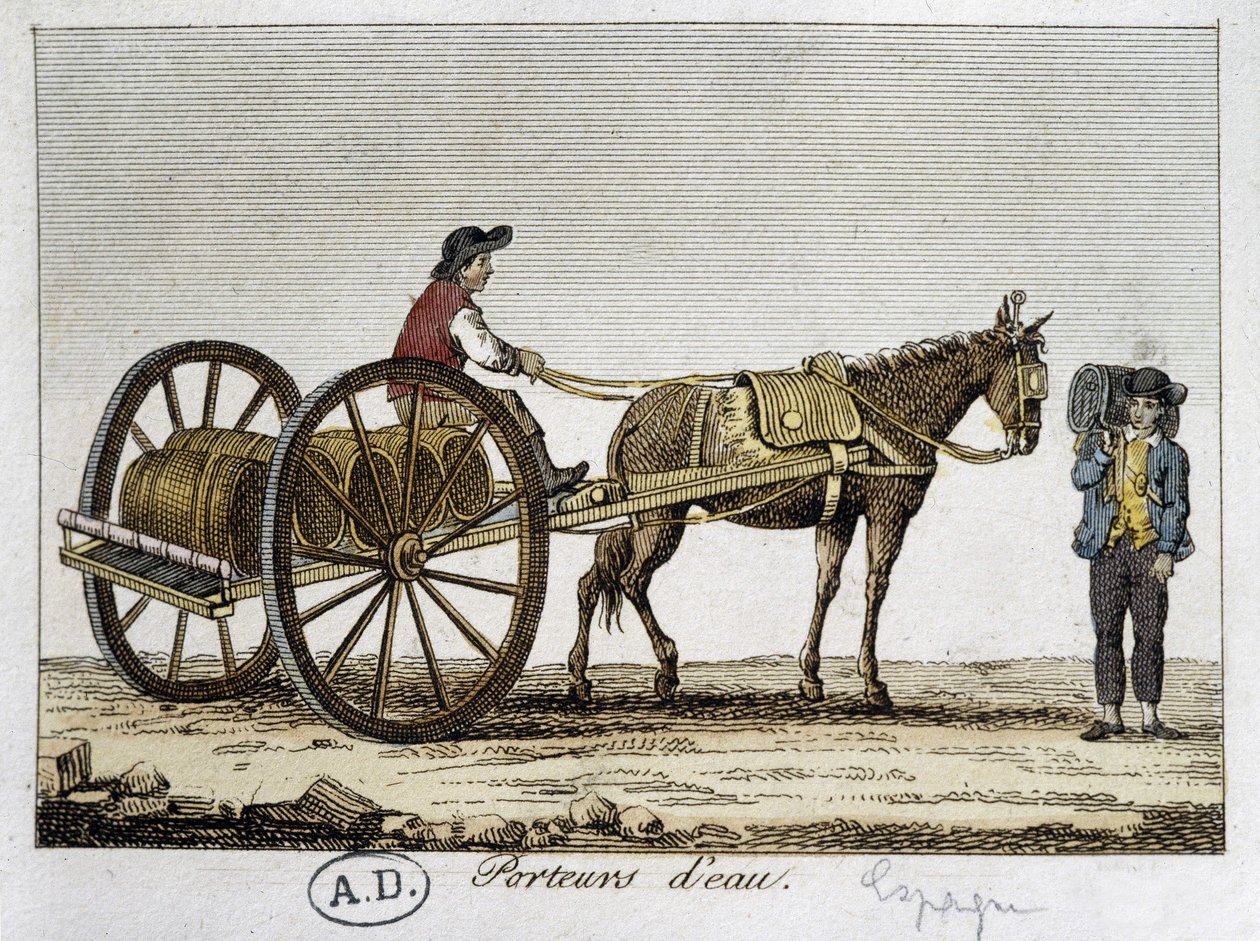 Cart and water carrier in Spain - 19th century by Unknown artist