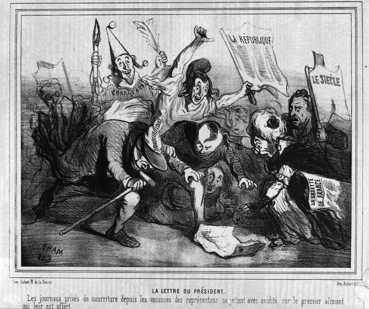 Cartoon on the election campaign for the first presidential election of 10 December 1848 with the Battle of the Newspapers. by Unknown artist