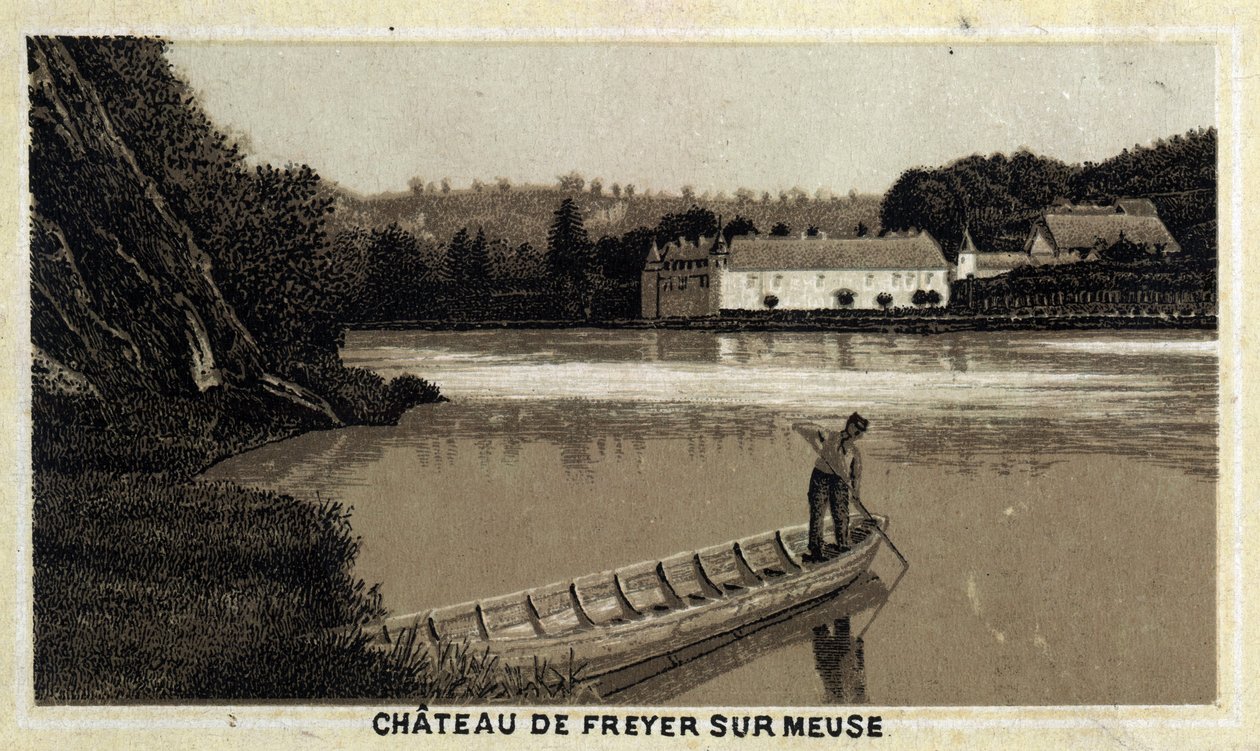 Chateau de Freyer sur Meuse, Belgium. Chromolithography of the late 19th century by Unknown artist