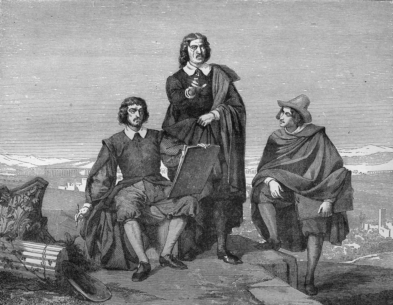 Claude Lorrain, Nicolas Poussin and Gaspard Dughet in the Roman region (19th century engraving) by Unknown artist