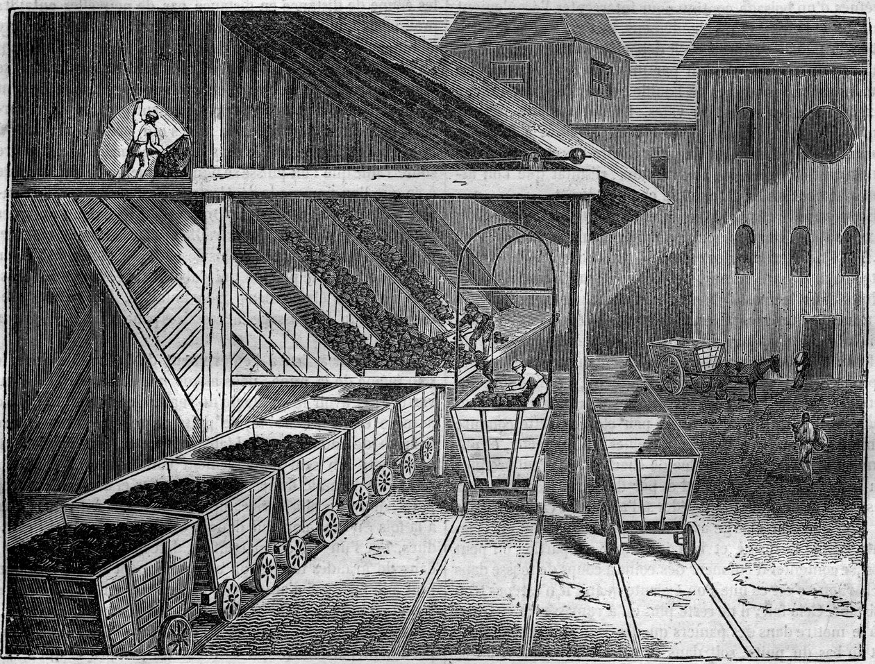 Coal mine: coal, extracted from the mine, is loaded on board carts towards foundries, trains and ships. In 