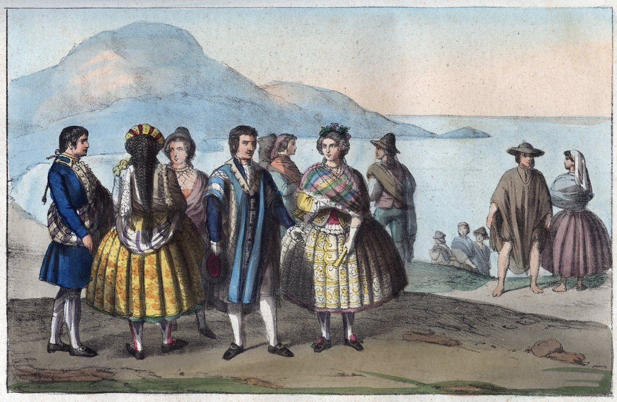 Costumes of the People of Concepcion, Chile - engraving from 