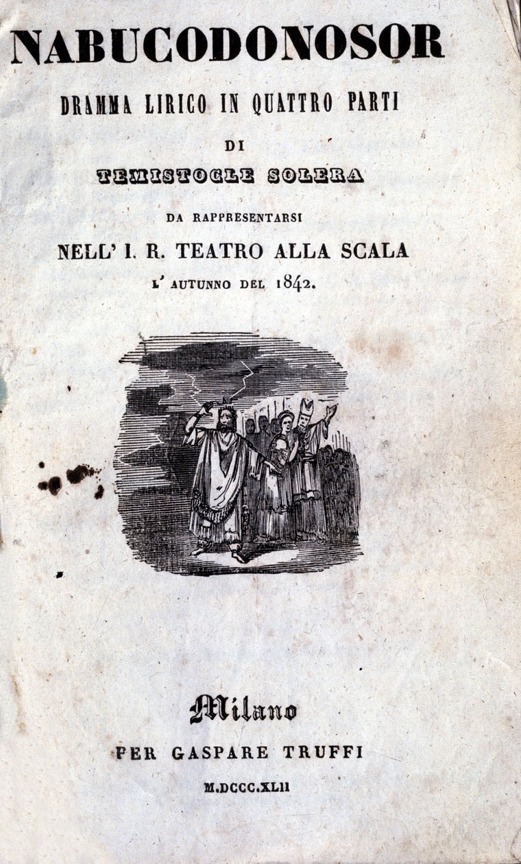 Cover of the first libretto of Nabucco by Giuseppe Verdi (1813 - 1901), originally named Nabucodonosor by Unknown artist