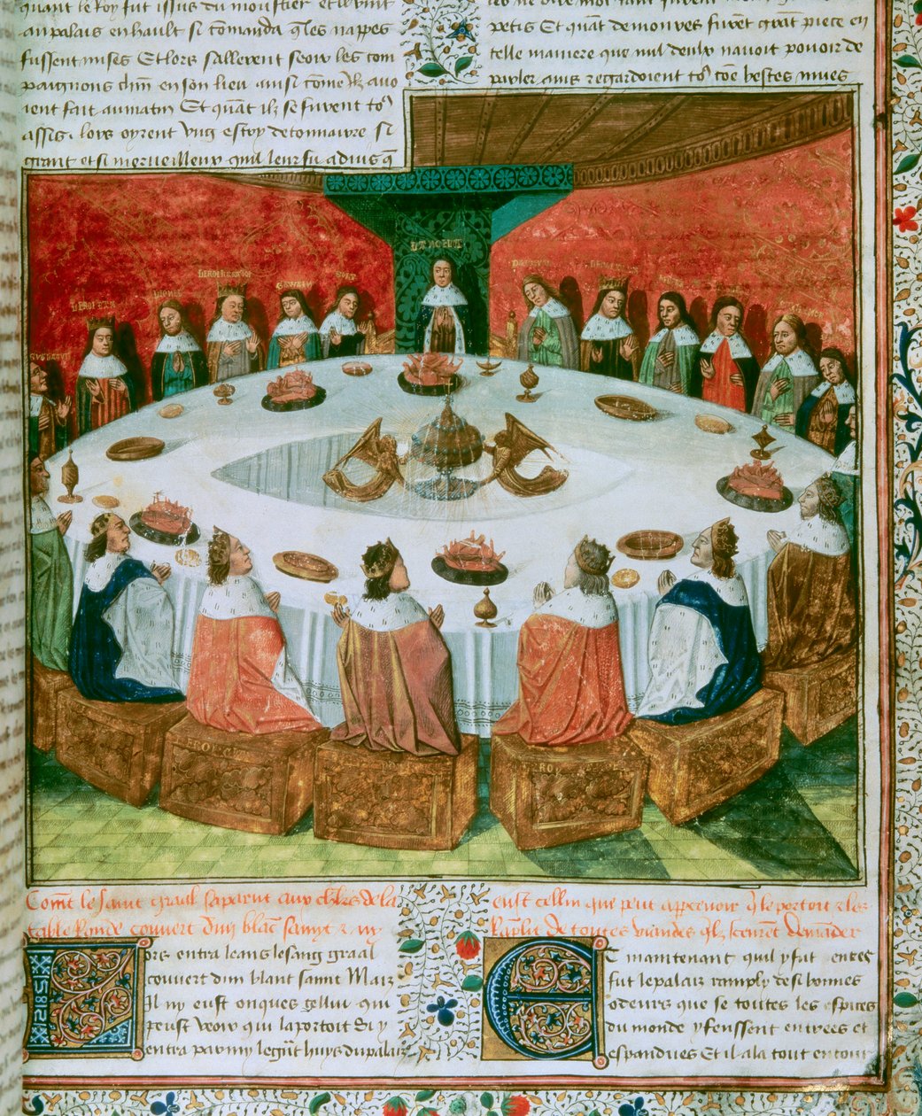 King Arthur and the Knights of the Round Table attending the Apparition ...