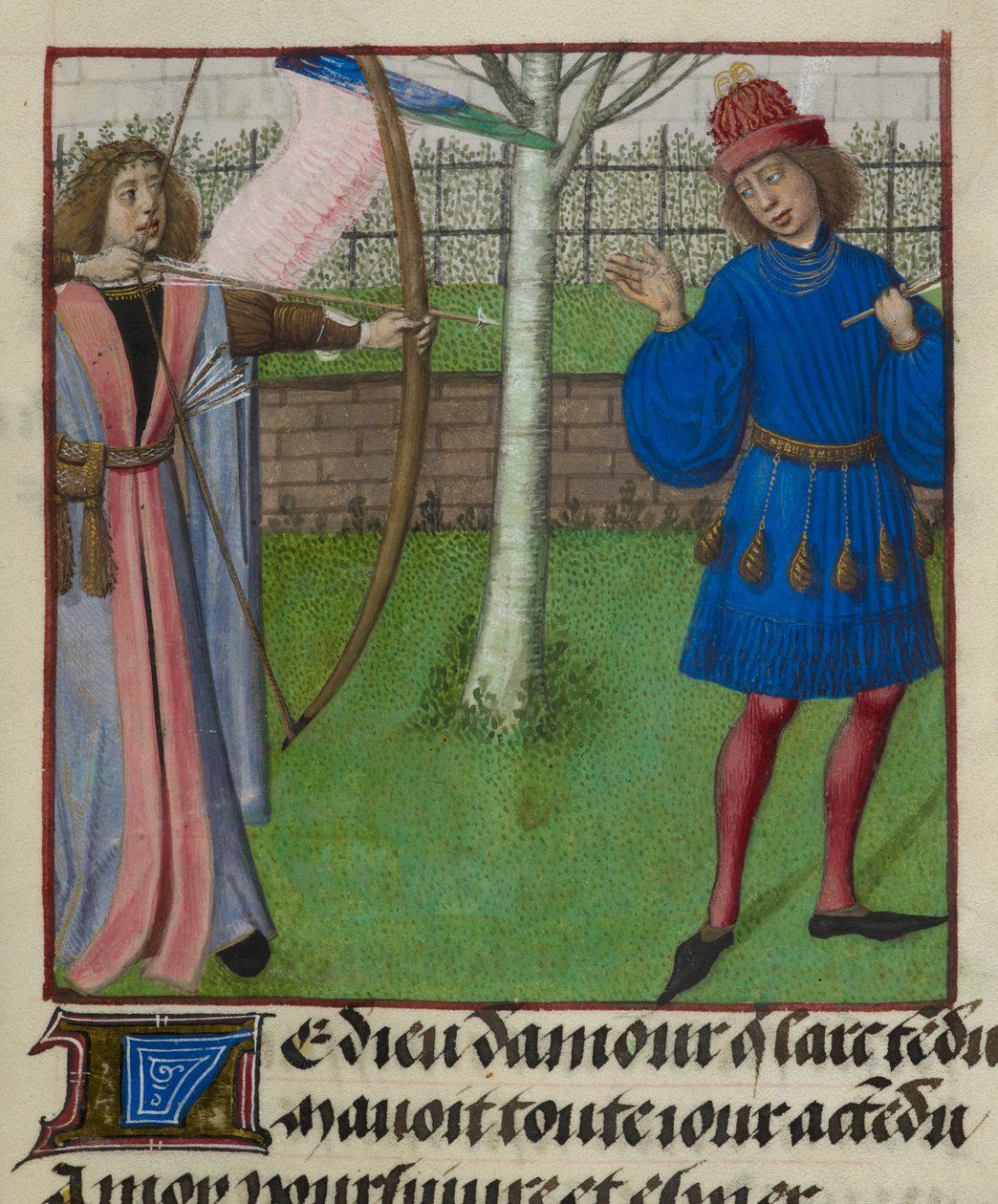 (detail) Amour aiming at the Lover with bow and arrow, from 