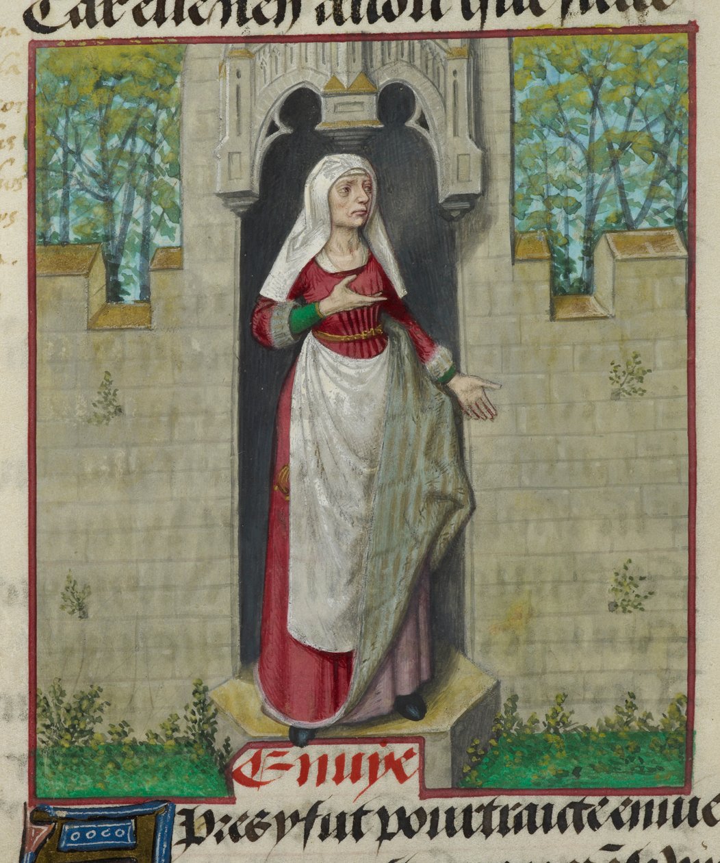 Detail of a miniature of the allegorical figure of Avarice (detail)