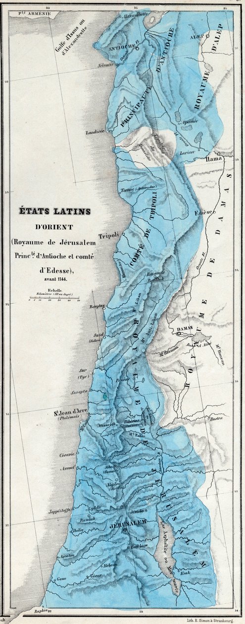 East Latin States Before 1144 - Kingdom of Jerusalem - Principality of Antioch - County of Edessa (Map by J-H Schnitzler, Historical and Picturesque Atlas, 1858) by Unknown artist
