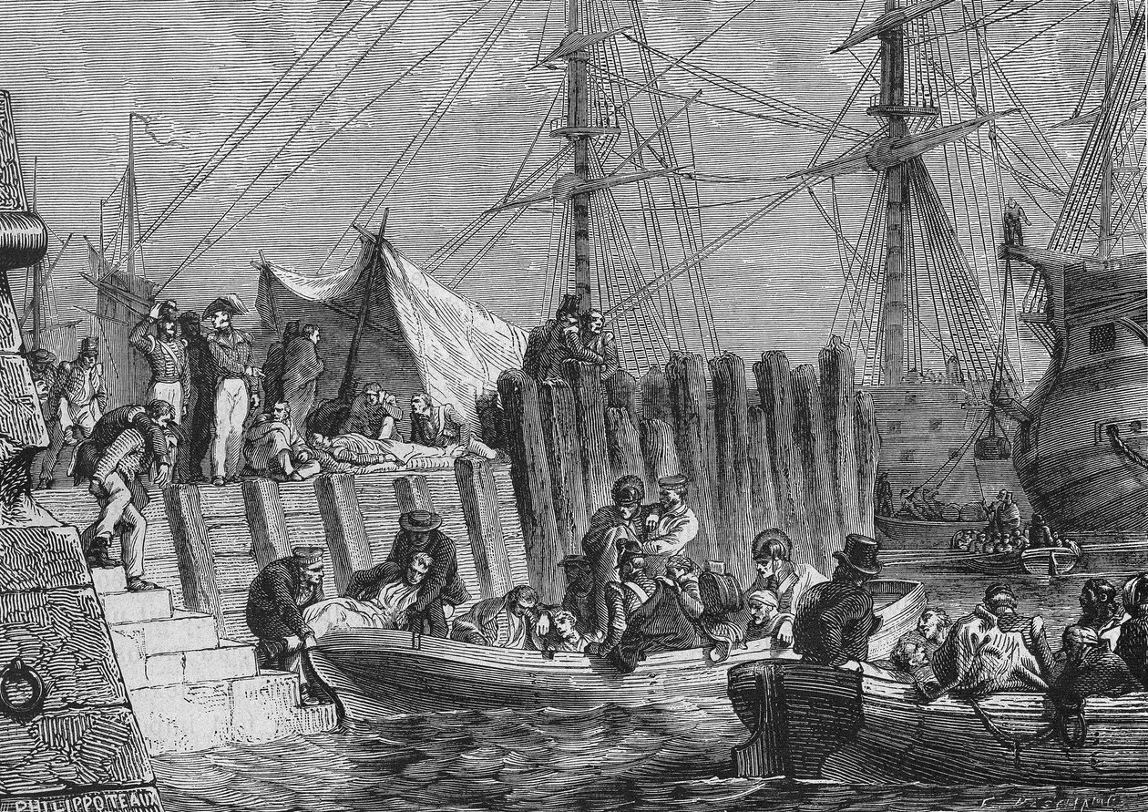 Evacuation of Flesringe by the English in 1802: embarkation of the sick - in “Histoire de France” by Henri Martin by Unknown artist