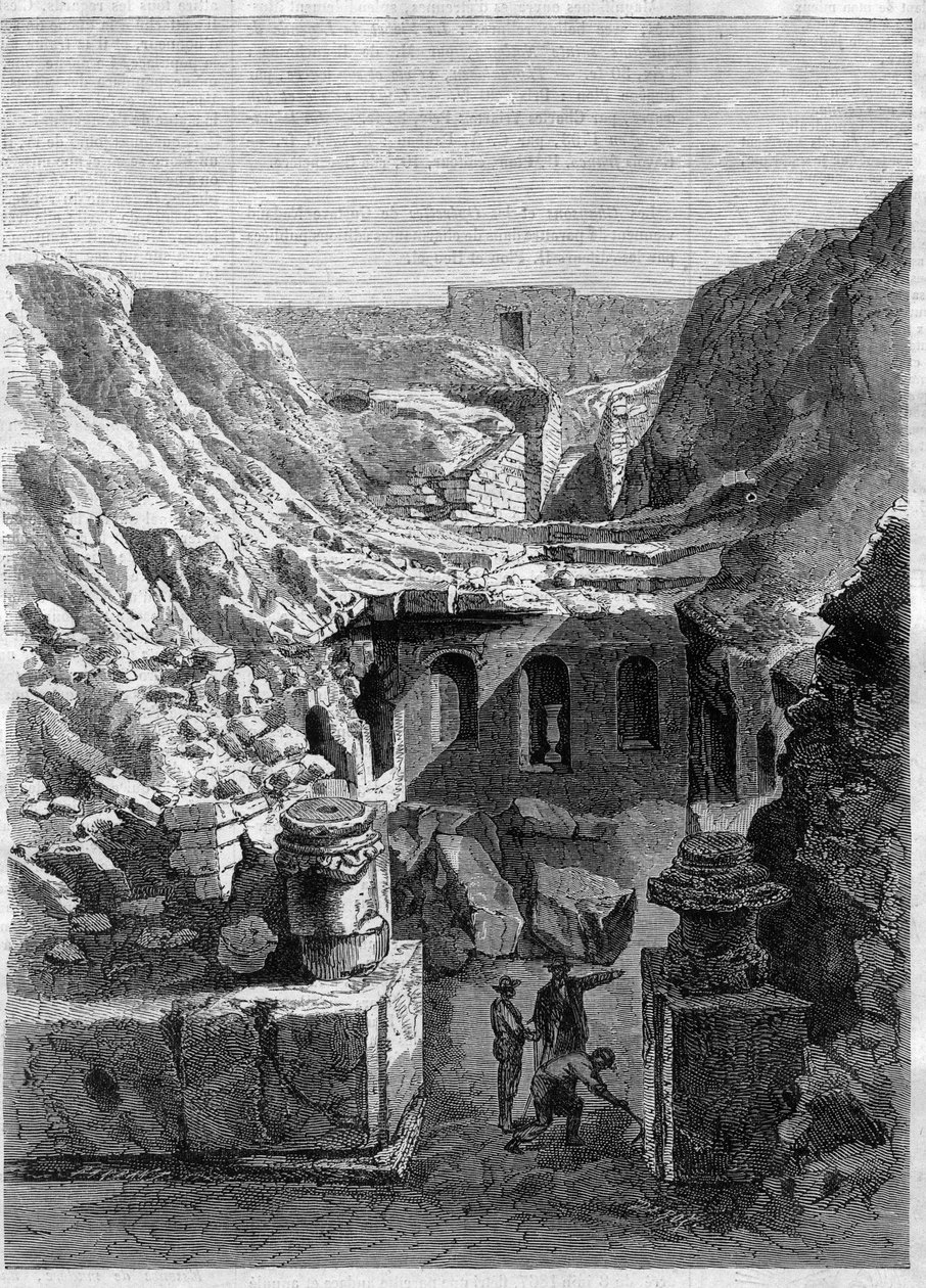Excavations made in Senlis in 1868 - discovered Roman arenas around the city - Engraving of 1868 by Unknown artist