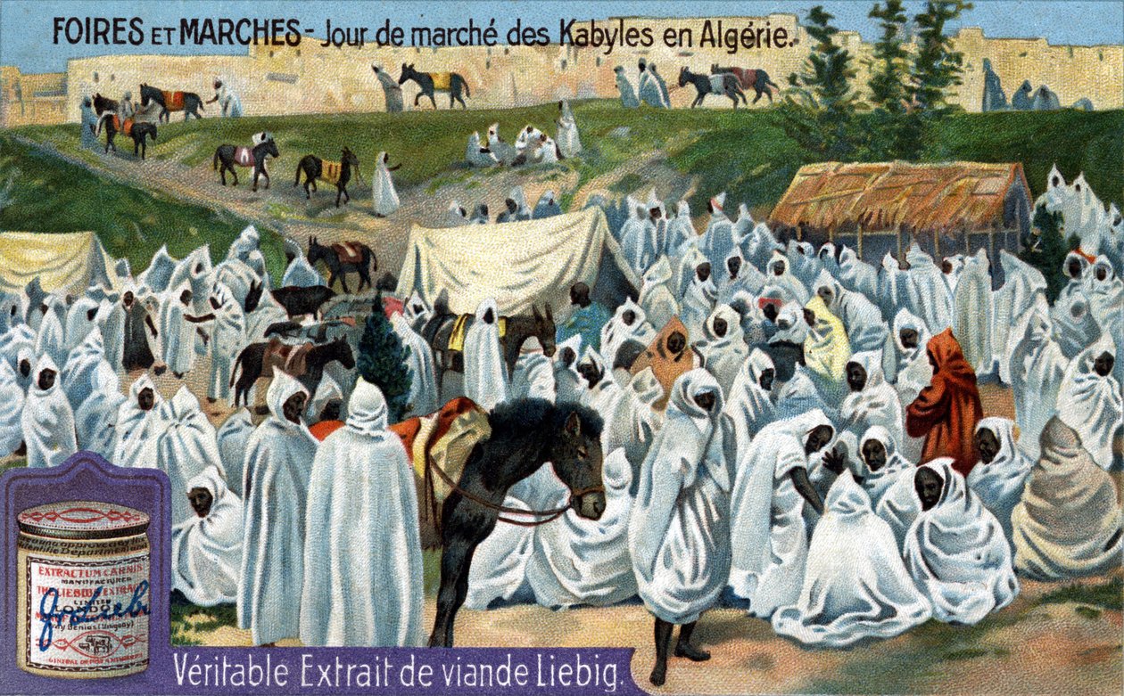 Fairs and markets: Kabyl market day in Algeria. Chromolithography, Liebig image by Unknown artist