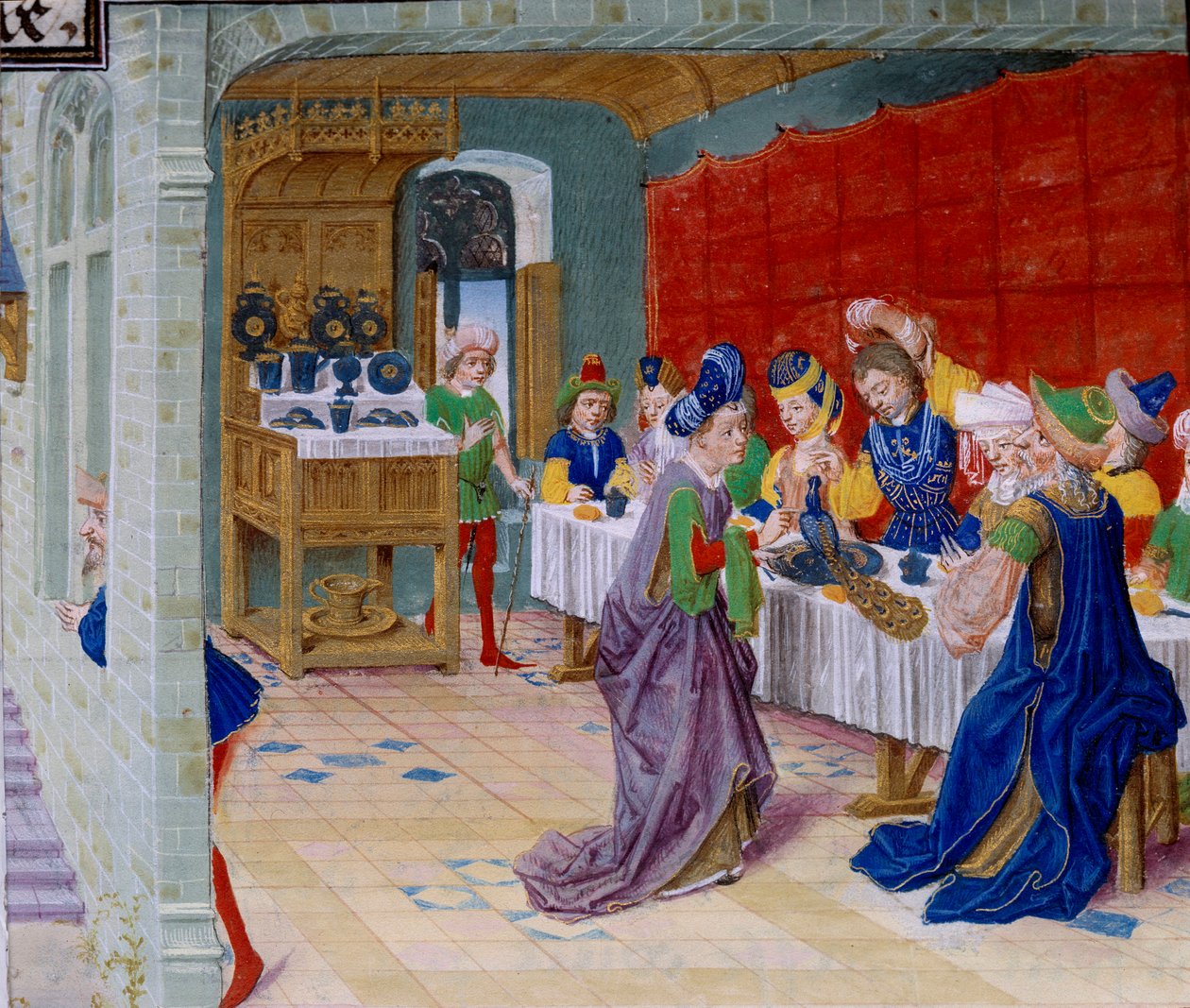 Feast Meal Scene, a Peacock is Served on the Table. Miniature Taken from 