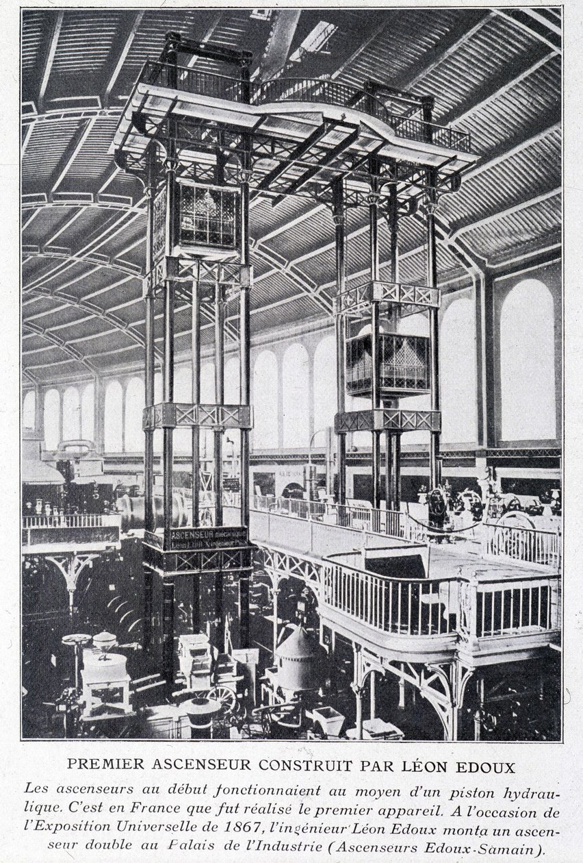 First elevator built by Léon Edoux at the 1867 universal exhibition by Unknown artist