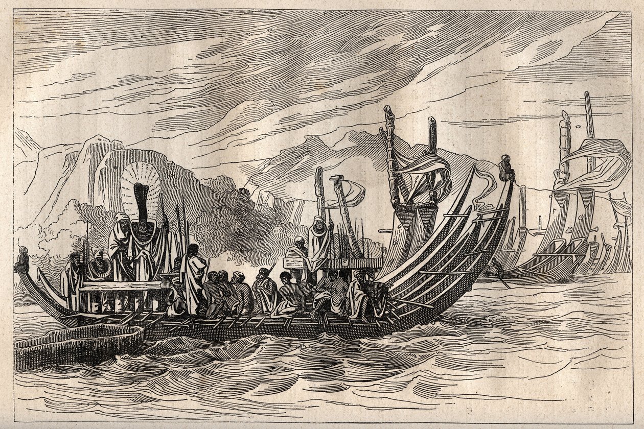 First voyage of Captain James Cook: the Tahiti fleet gathered in Oparee - illustration taken from The Great Mariners of the 18th century by Unknown artist