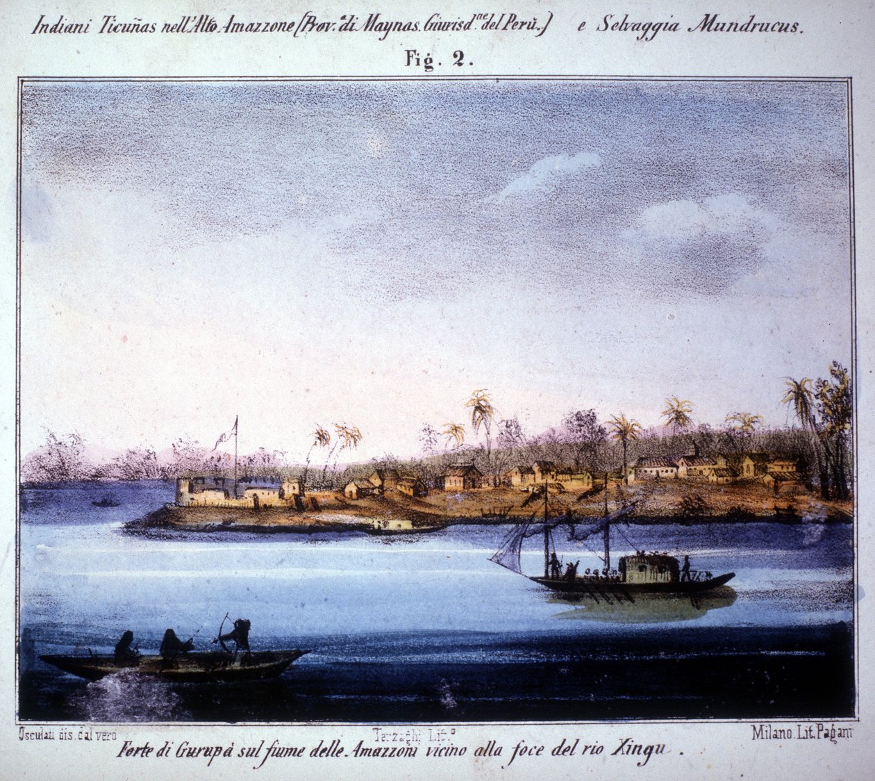 Fortress of Gurupá on the Amazon River, Near the Mouth of Rio Xingu in Ecuador. Engraving from 1846 - 1848 by Unknown artist