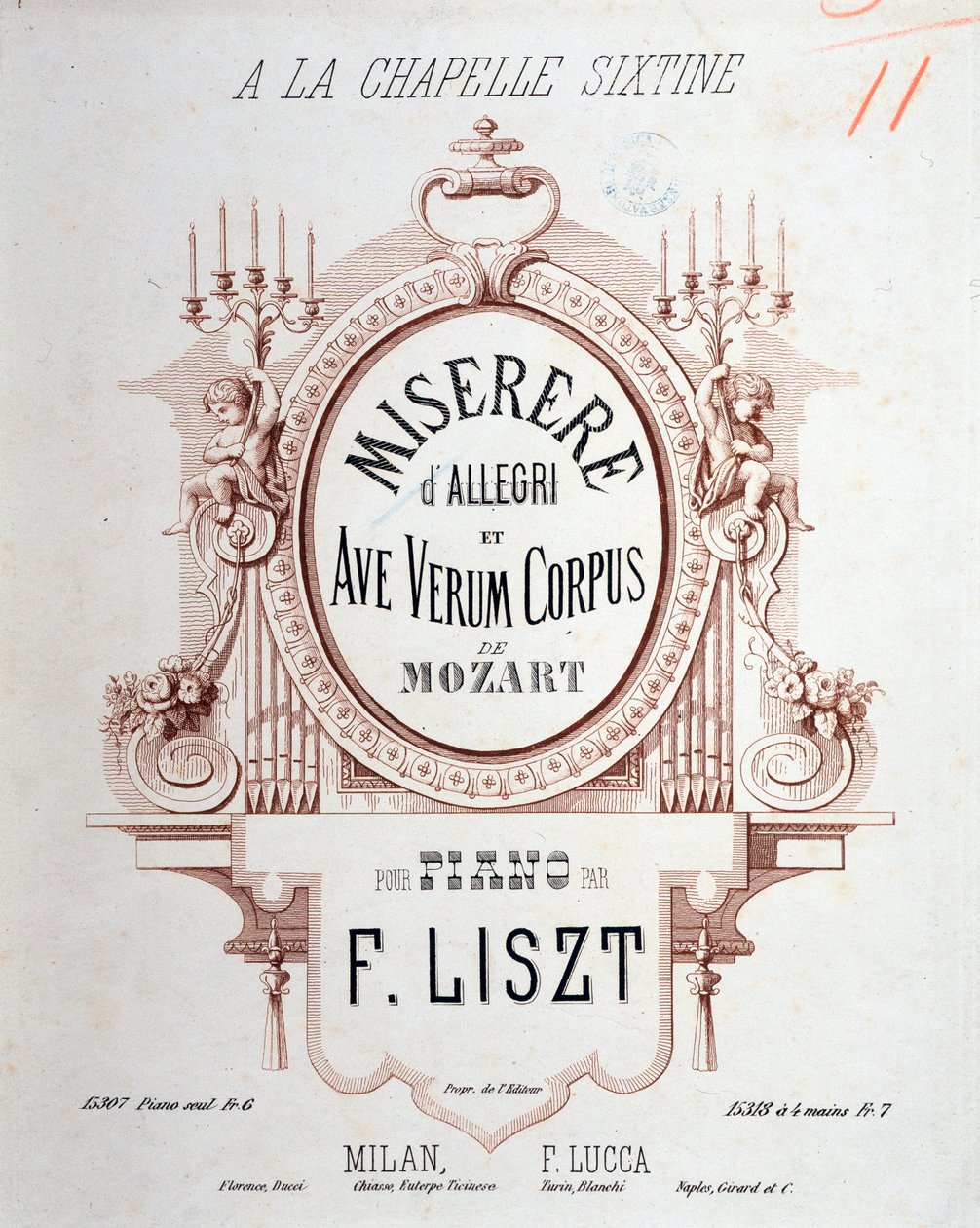 Frontispiece of Miserere by Allegri and Ave verum corpus by Mozart, transcribed by Liszt for piano by Unknown artist