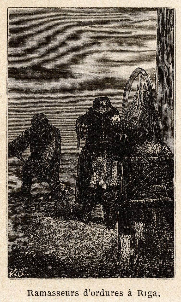 Garbage pickers in Riga. Drawing by Henriet, to illustrate his trip to the Russian Baltic provinces in 1851-54. Engraving in 