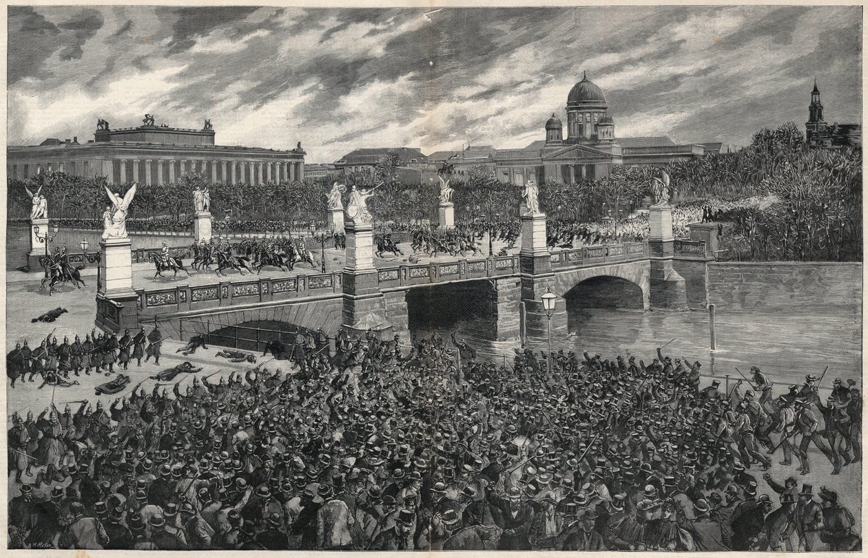 German workers, rioting in Berlin, are cleared away by the police to allow the passage of Kaiser Wilhelm by Unknown artist