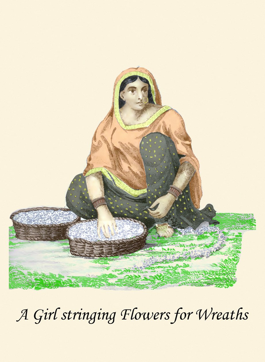 Girl Stringing Flowers for a Wreath by Unknown Artist