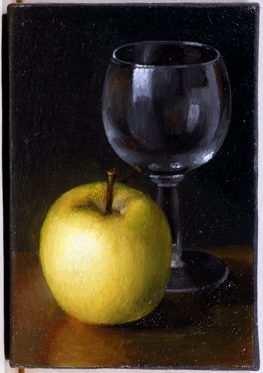 Glass and yellow apple (Still life) by Unknown artist