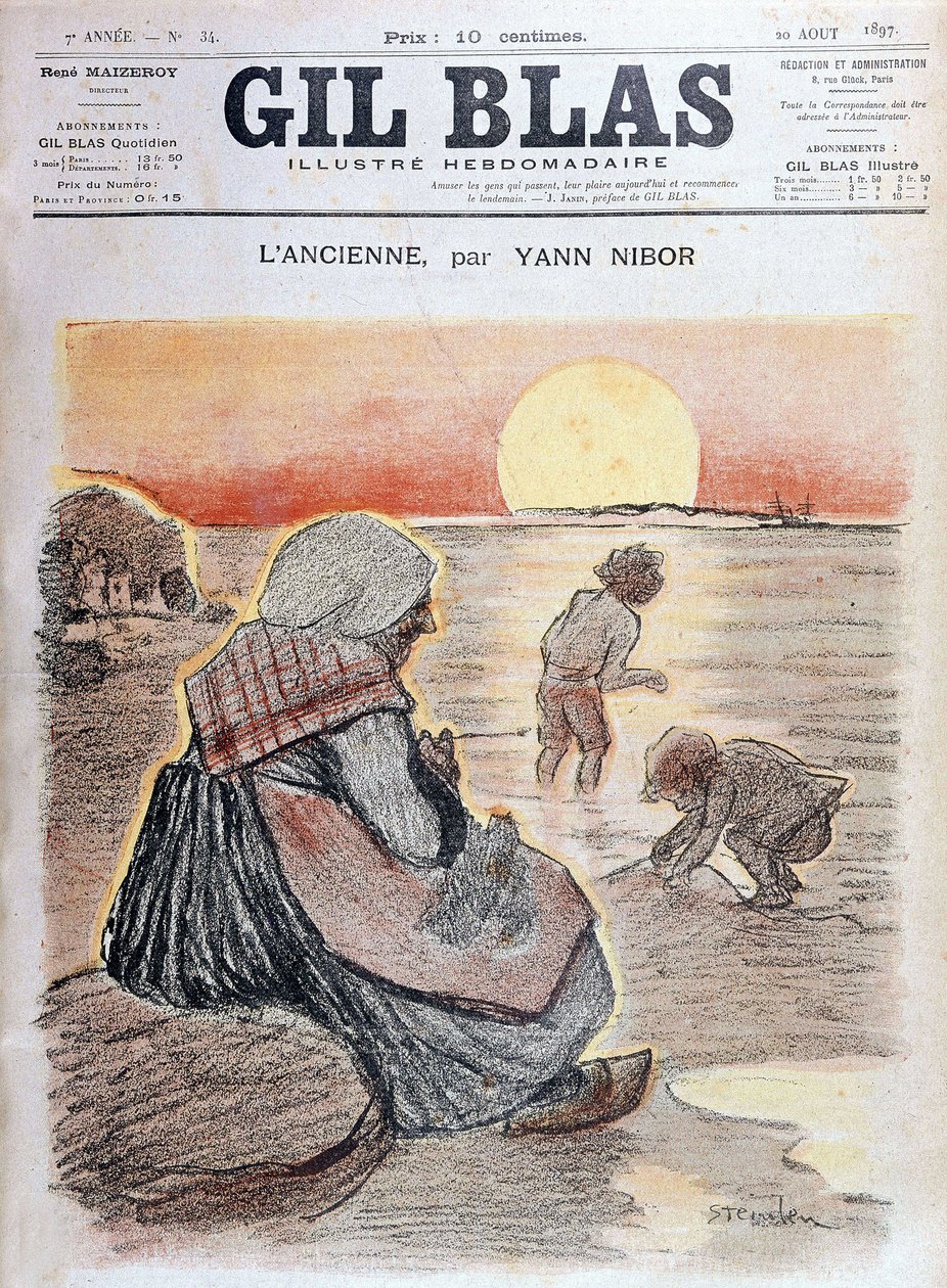 Grandmother and children in the setting sun, “Gil Blas” August 20 by Unknown artist