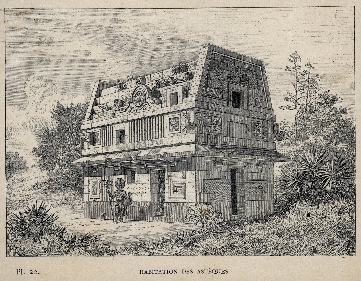 Home of the Aztecs - engraving of 1889 in 