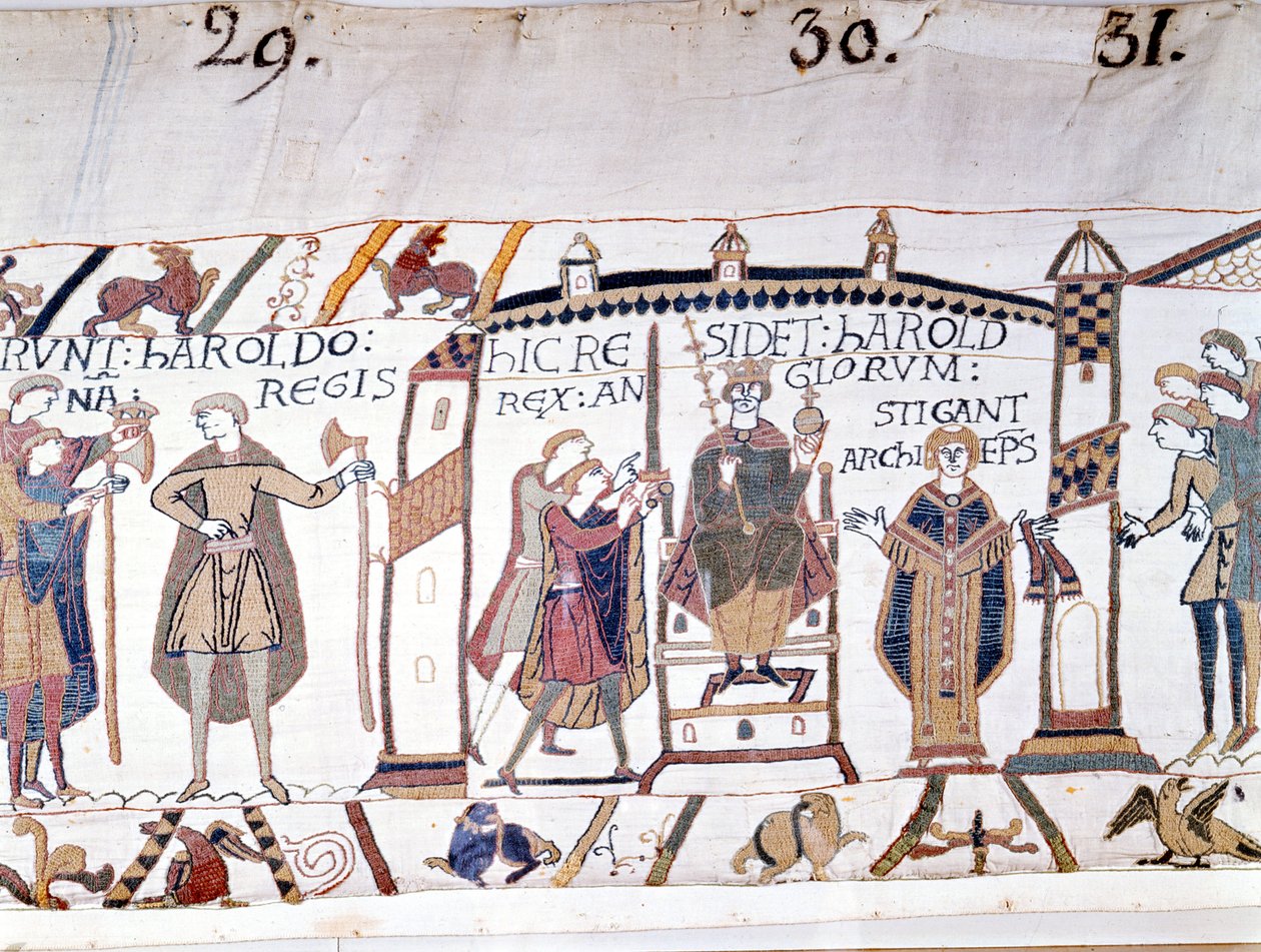 Harold II (1022 - 1066) was proclaimed king at the death of Edward the Confessor in 1066 but soon died at the Battle of Hastings. Bayeux tapestry or Embroidery by Queen Mathilde. by Unknown artist