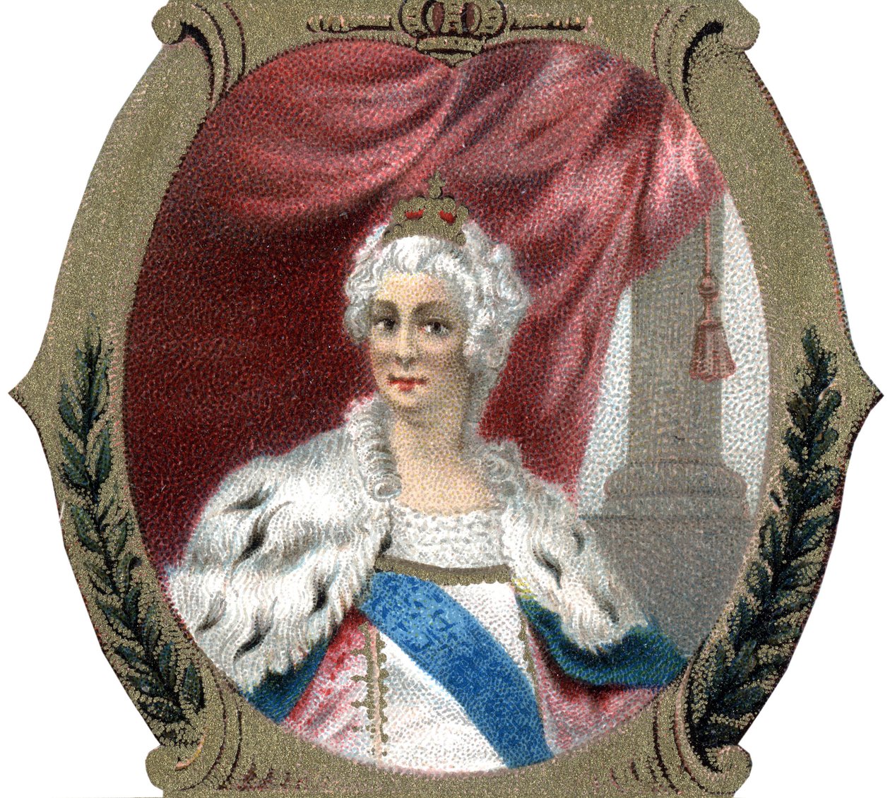 History of Russia: Portrait of Catherine II of Russia (1729-1796). Late chromolithography of the 19th century. by Unknown artist
