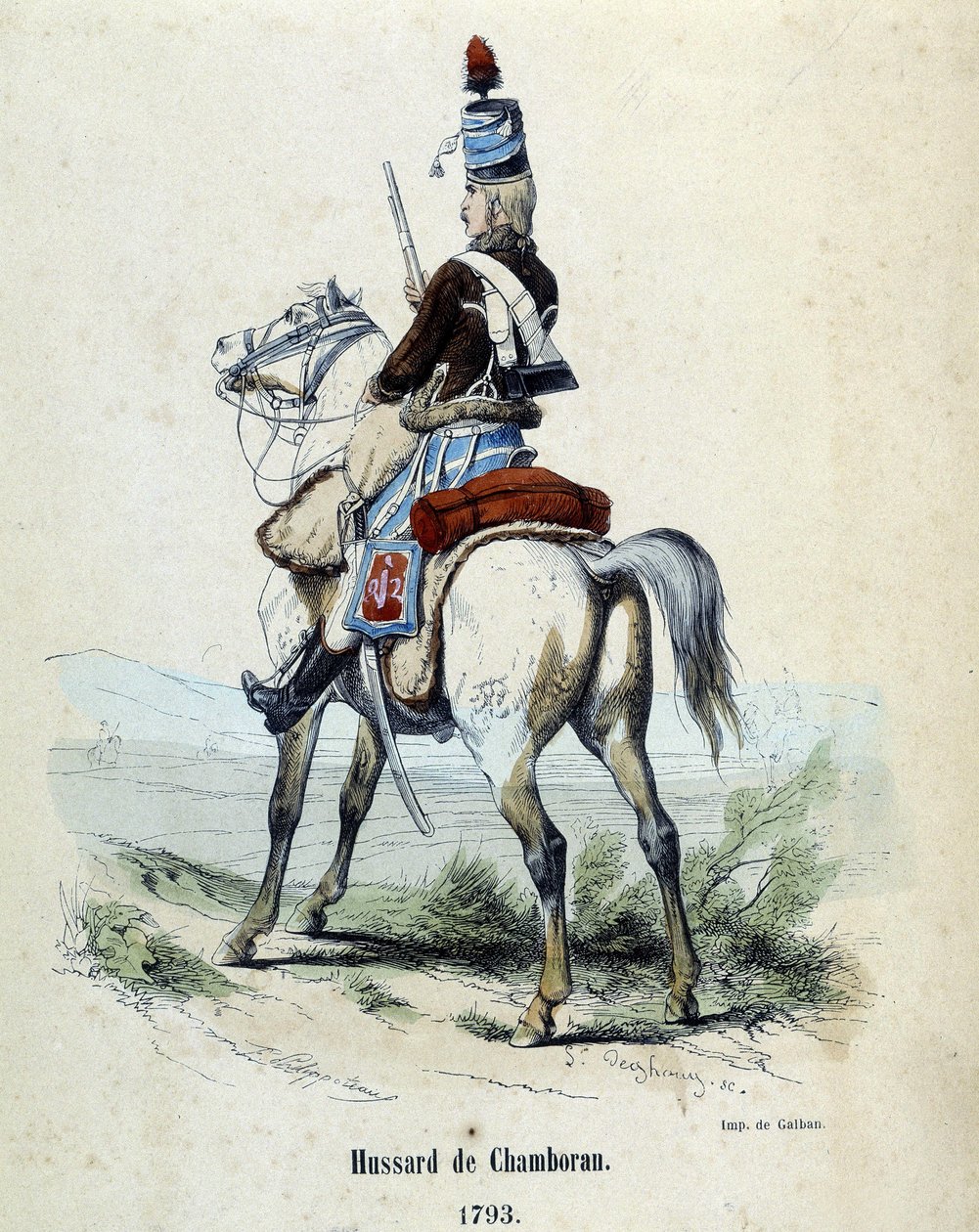 Hussar of Chamboran in 1793 on horseback by Unknown artist
