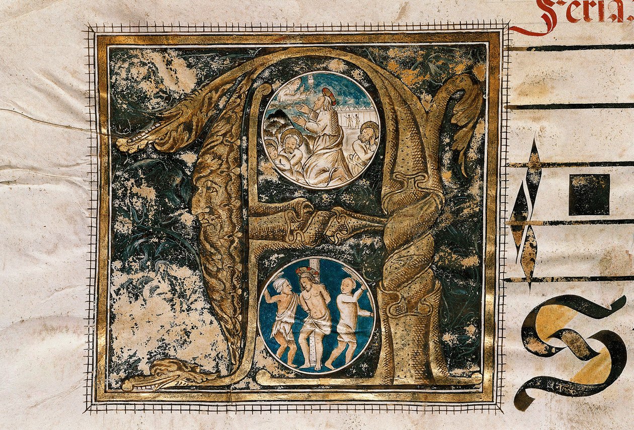 Illuminated Letter of the Preaching of Jesus Before the Apostles and the Flagellation, Taken from a Manuscript of Liturgical Songs by Unknown artist