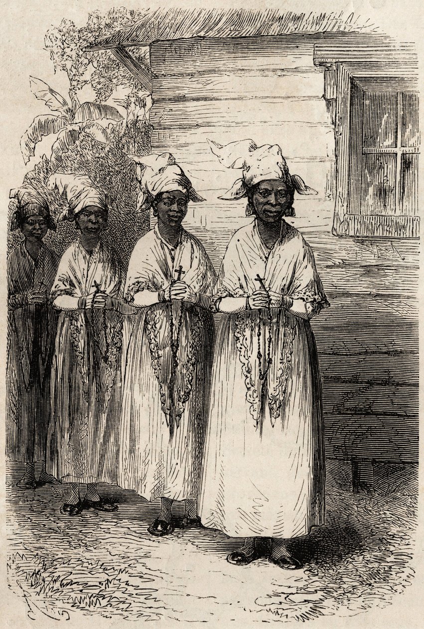 Indigenous Women of Guyana at the Catholic Procession of the Fete Dieu, Engraving to Illustrate the Voyage in French Guiana by Unknown artist