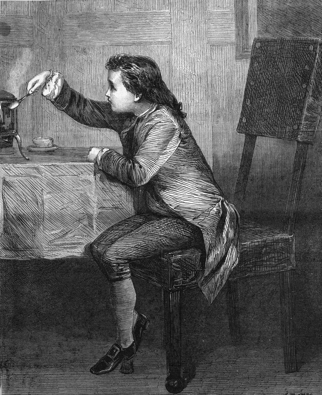 James Watt (1736-1819) as a child discovering the laws of steam. Engraving of 1868 after the painting by Marcus Stone. by Unknown artist