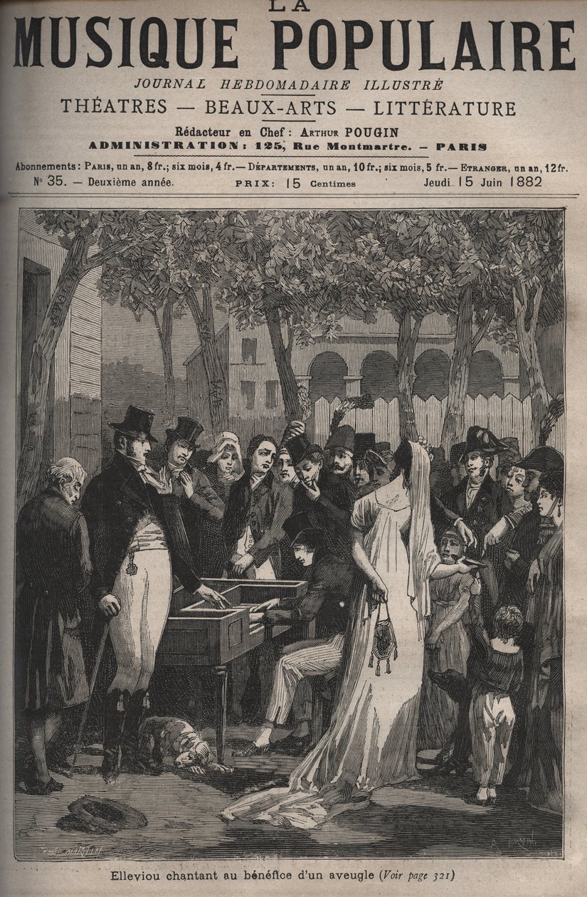 Jean Elleviou, French Singer, Comedian, and Librettist (1769-1842) Singing to the Benefit of a Blind Man in 1801 at the Champs-Elysees - Engraving in 