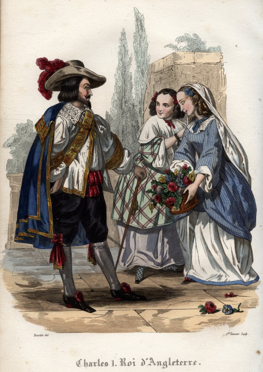King Charles I of England seducing young women. Engraving from 1842 in Histoire des popes by Maurice Lachatre. Private collection. by Unknown artist
