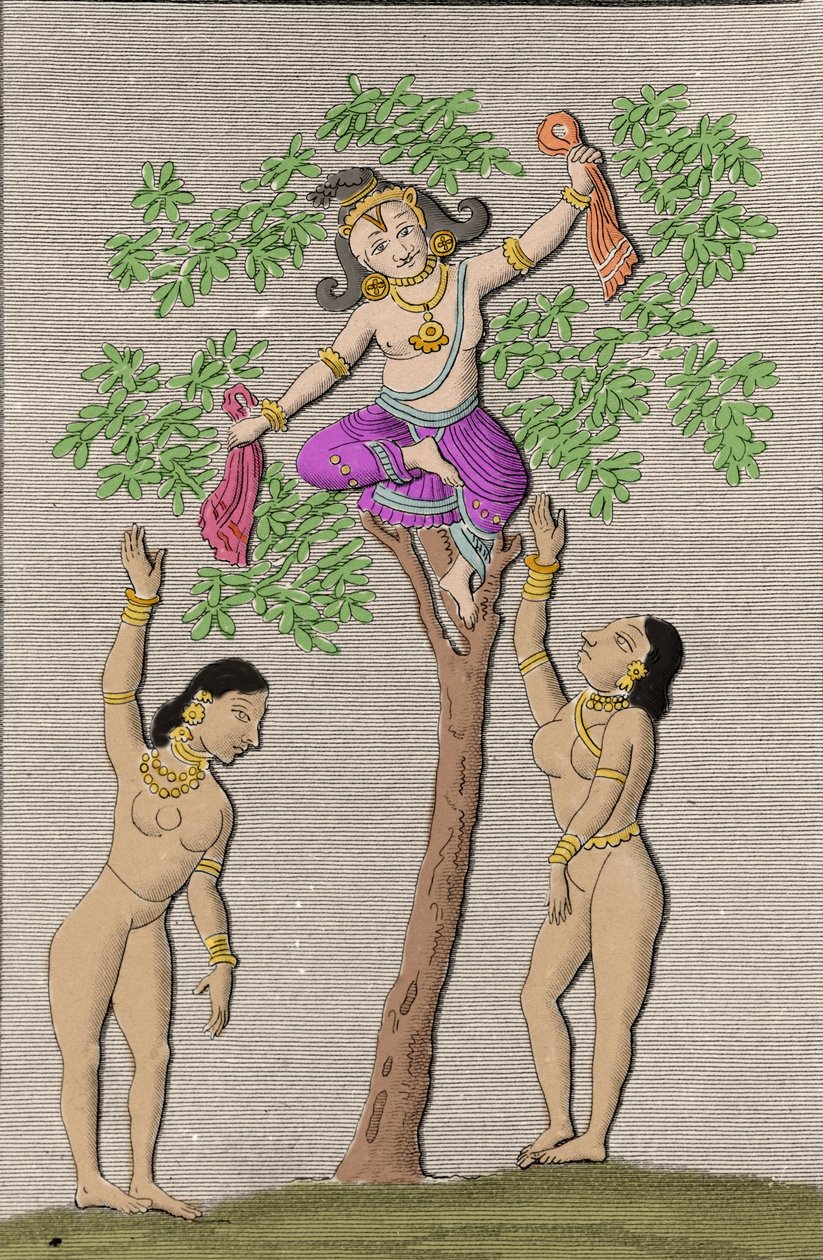 Krishna Flying with Two Gopis by Unknown artist