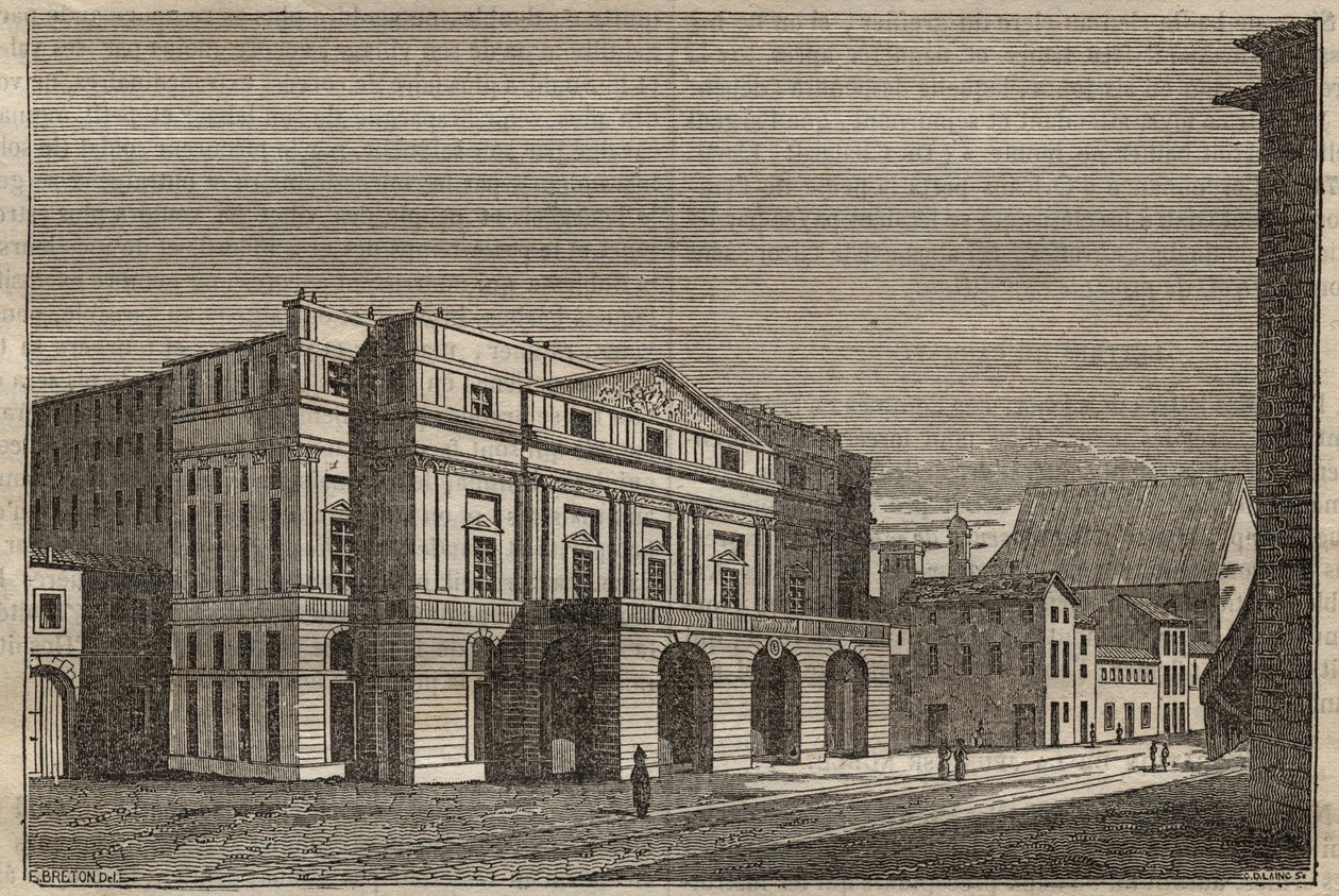 La Scala in Milan - View of the theatre of La Scala in Milan, Italy - 1837 by Unknown artist