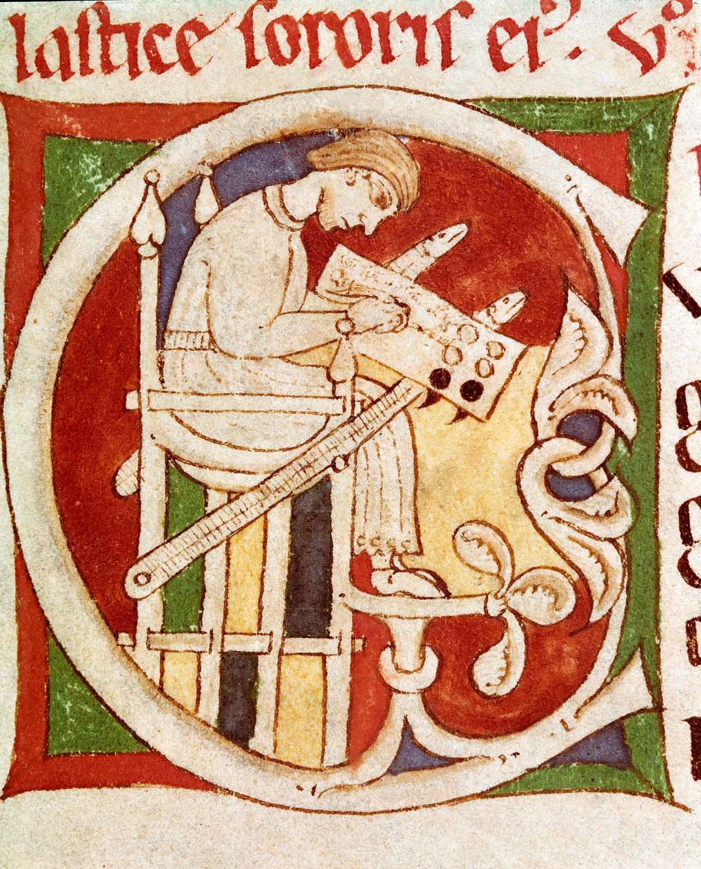Letter C Adorned with a Monk Writing on a Desk. Miniature from 