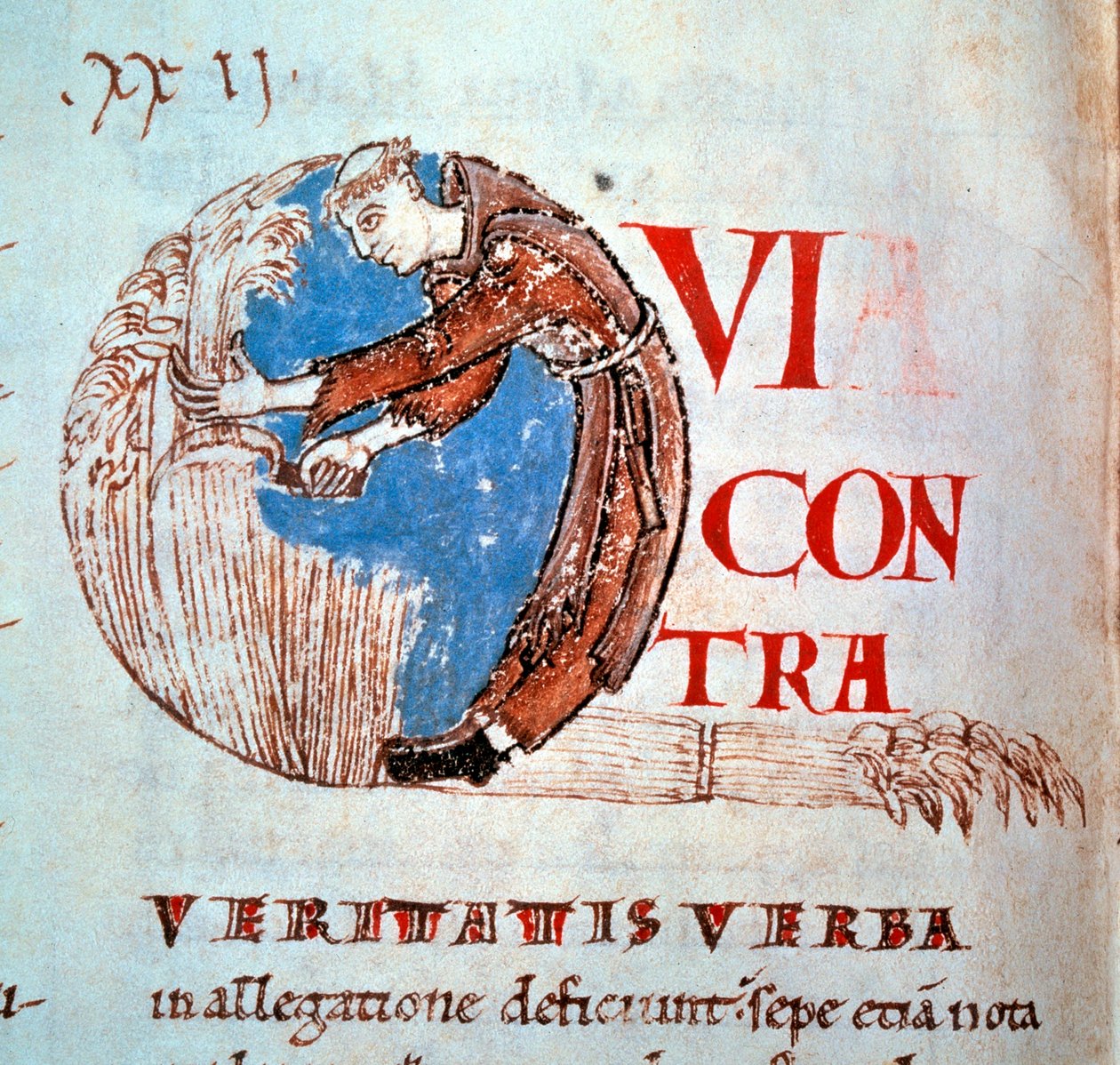 Lettrine Q Representing a Monk Mowing by Unknown artist