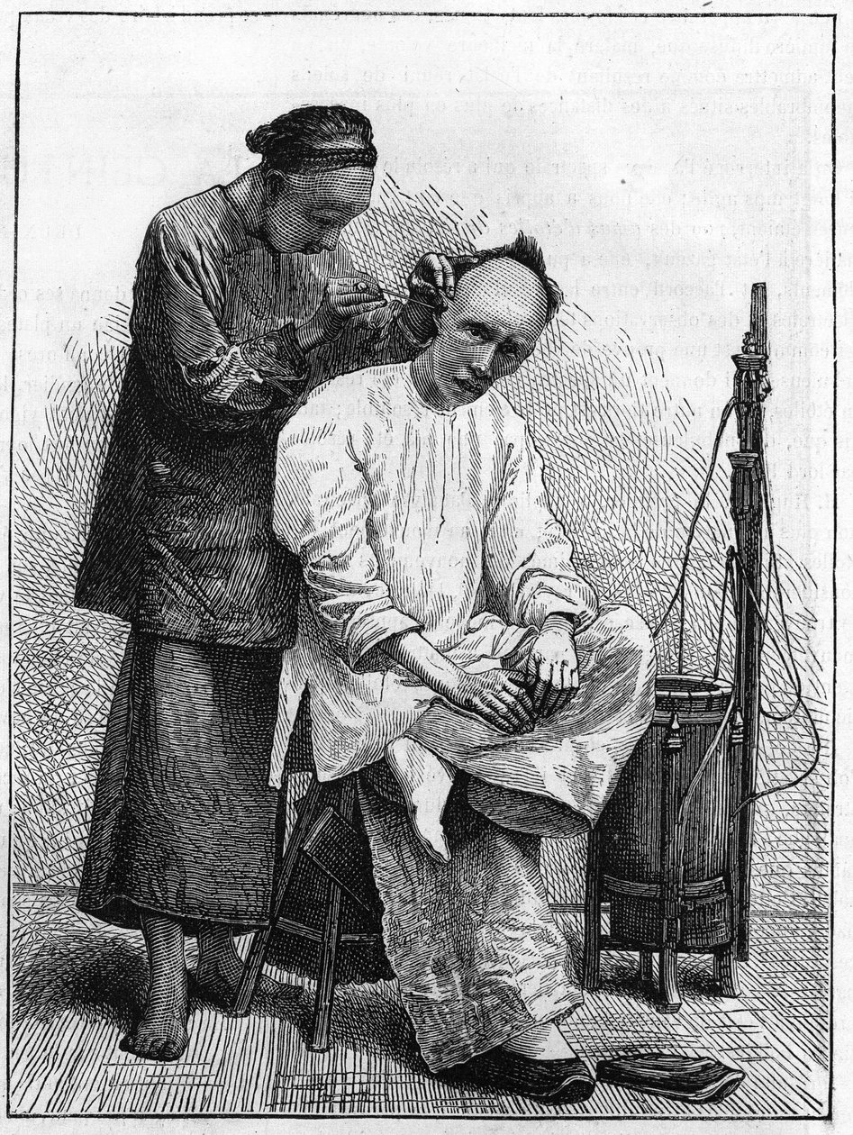 Life in China in the 19th century: The travelling barber by Unknown artist