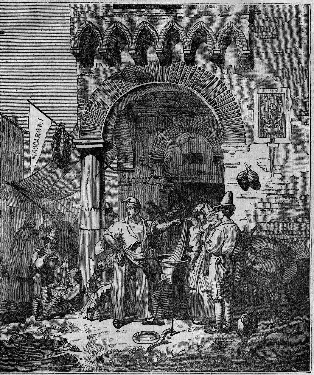 Macaroni pasta dealer in Naples in the 19th century by Unknown artist