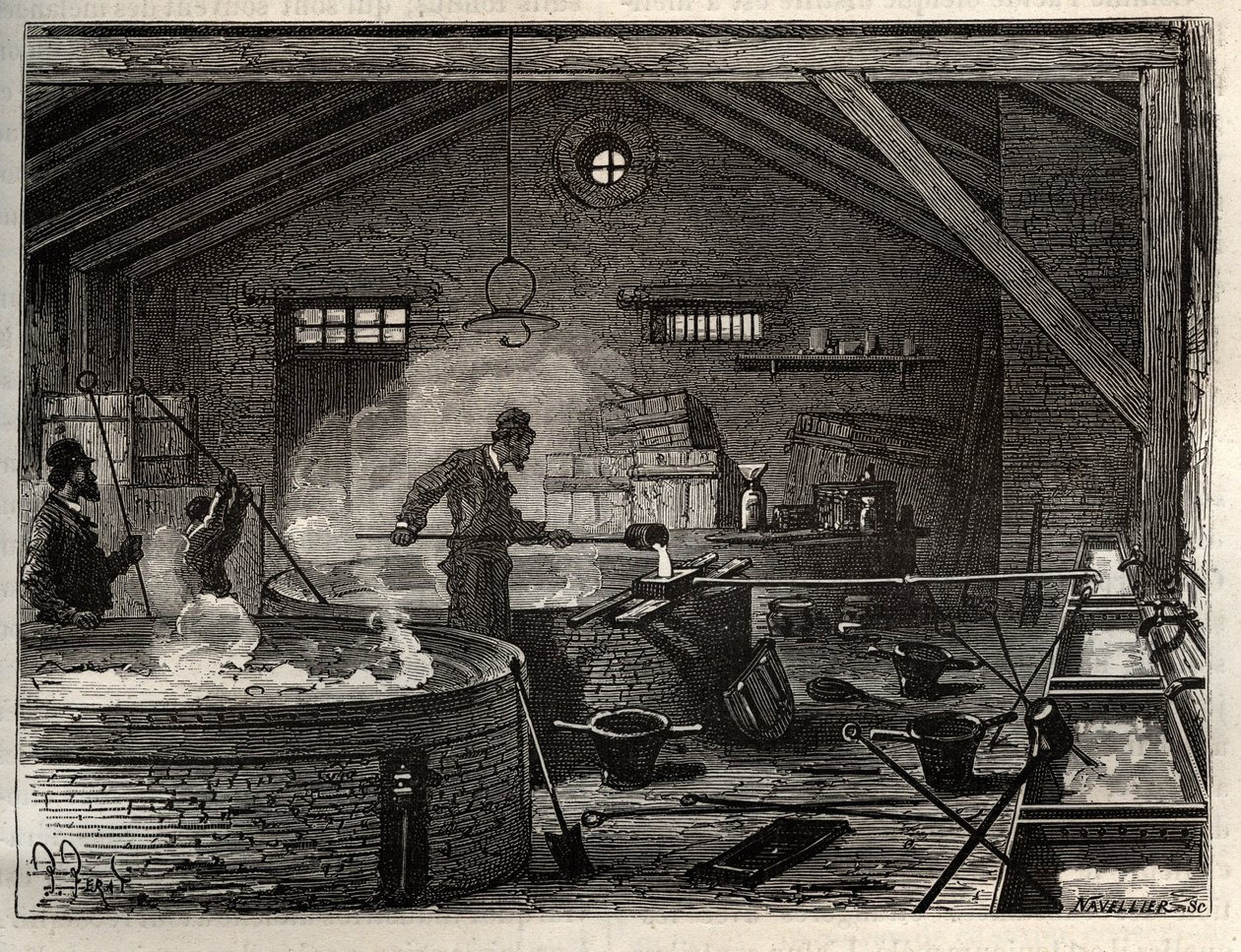 Manufacture of soap - Manufacture of tallow soap in a factory near Paris, Operations of soap cooking and casting into molds. engraving in 