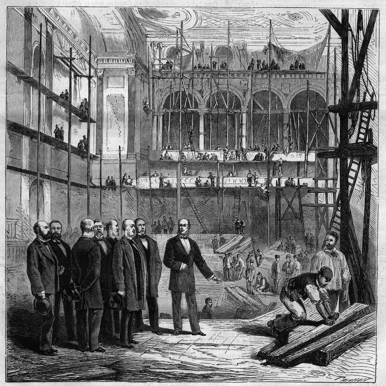 Members of the permanent committee visiting the work of the new hall of the National Assembly in Paris by Unknown artist