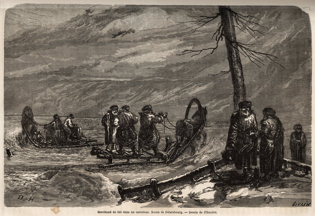 Merchant of the ambulant, at a snow crossroads by Unknown artist