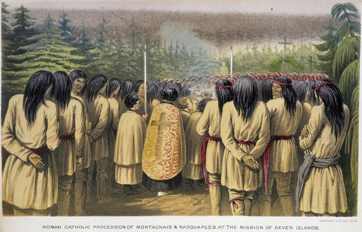 Mission of the Seven Islands: Catholic procession of Montagnais and Nasquapees at the House of the Seven Islands - in 