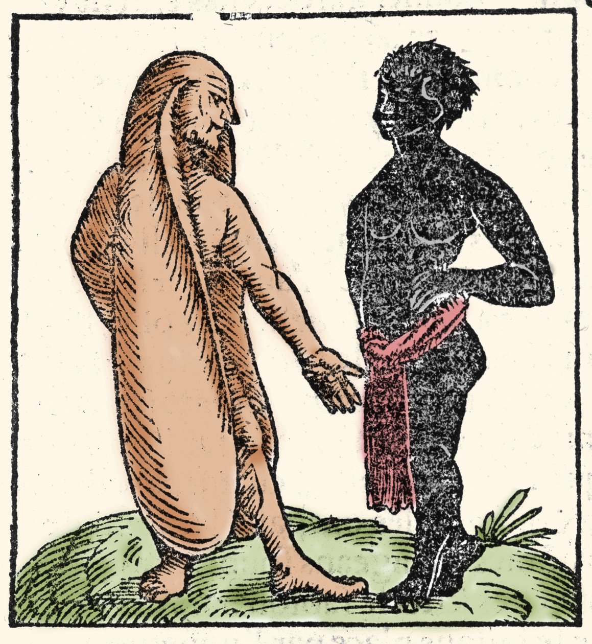 Monstrous creatures: two African men, one of them with long ears to protect themselves from the sun and the cold. When a situation intimidates them, their ears allow them to fly away. Symbolically they allow them to listen better to the word of God by Unknown artist