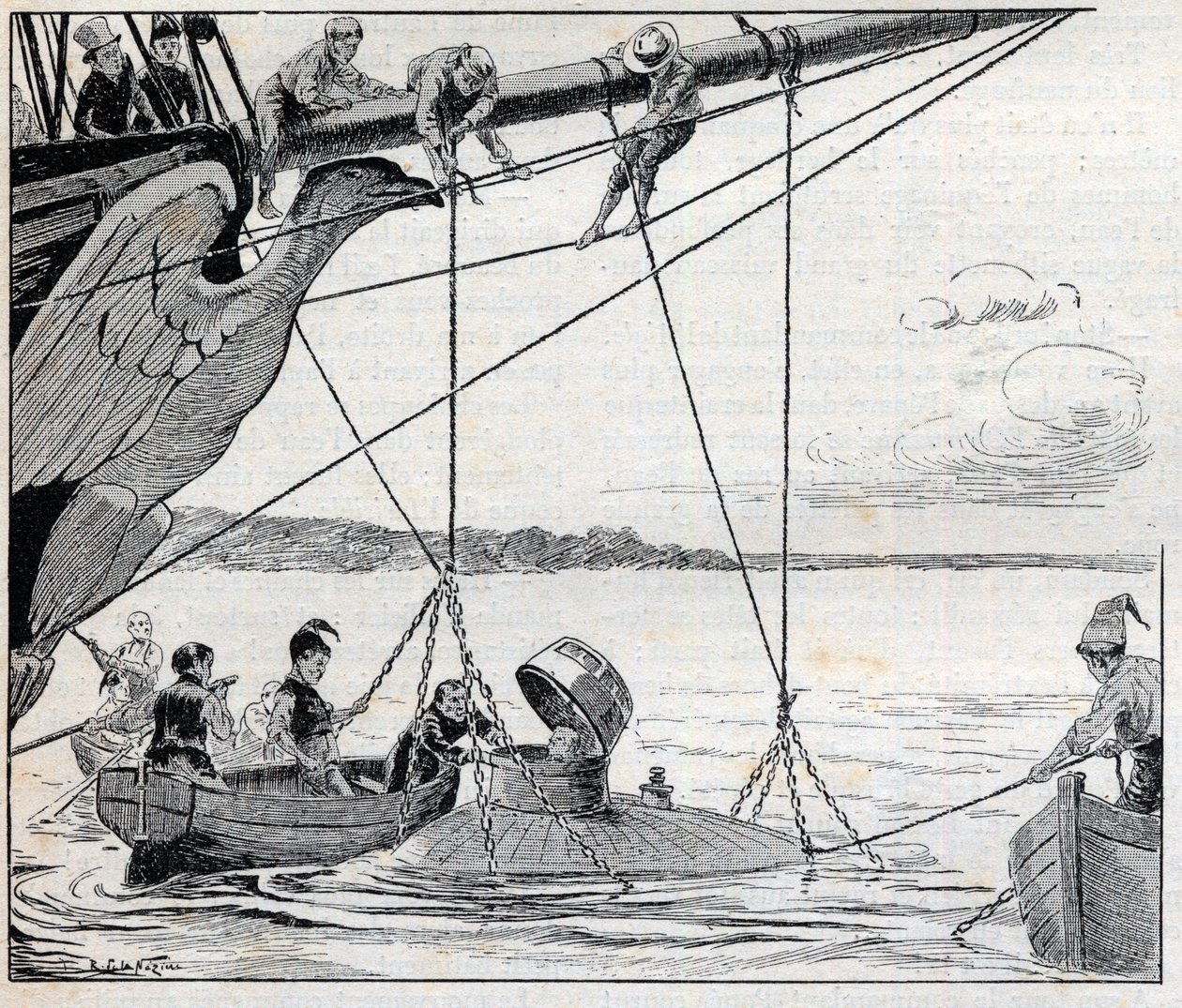 Napoleon escaping from the island of Saint Helene in a submarine - illustration for the novel by Emile Cyprien Driant (1855-1916), “Emperor