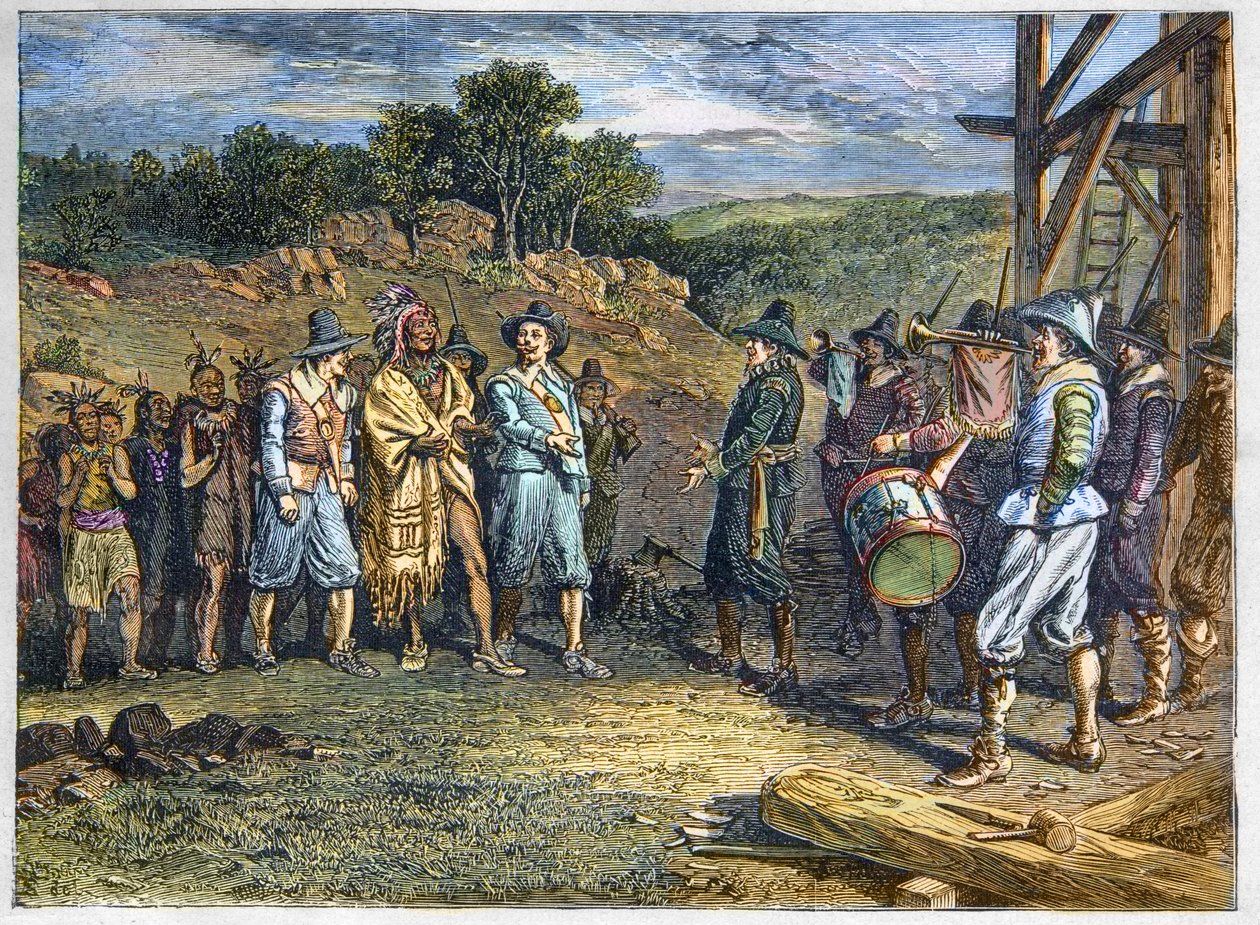 Native population of America: Indians. The settlers met Massasoit (1590-1661) also known as Ousamequin 