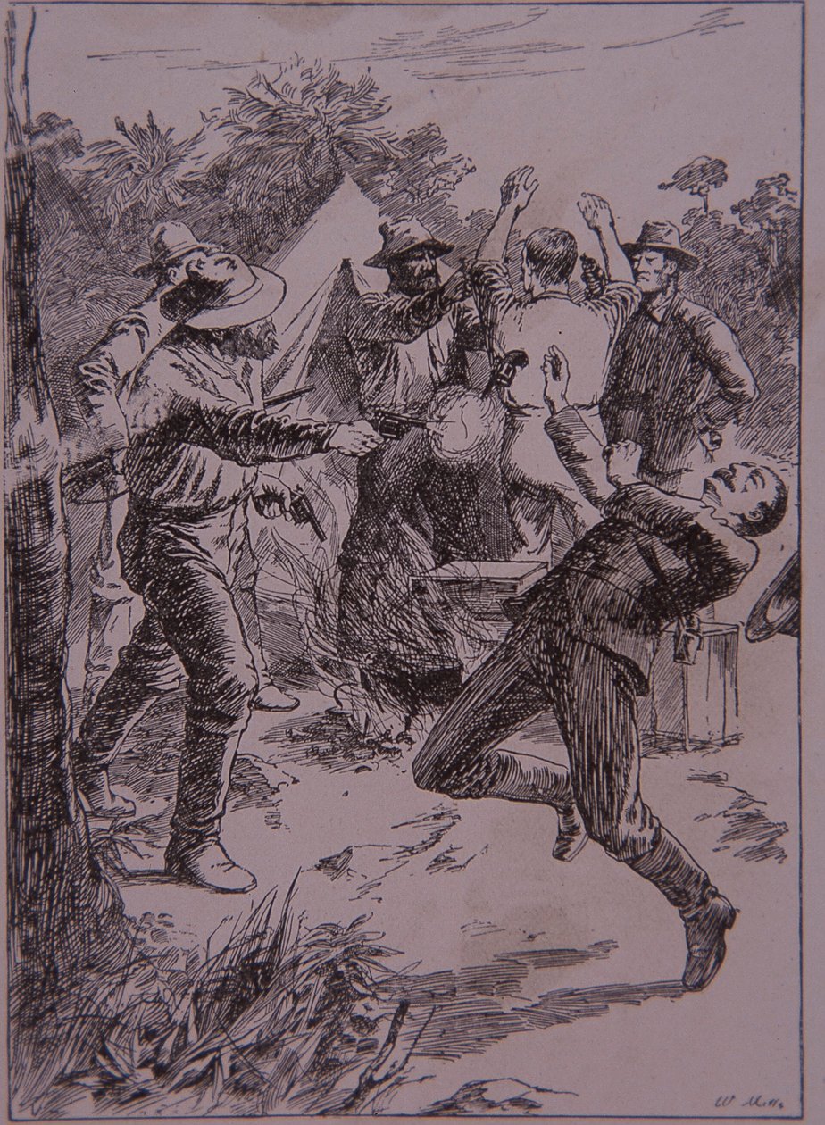 Ned Kelly kills Police Constable Lonigan at Stringybark Creek in 1878 by Unknown artist