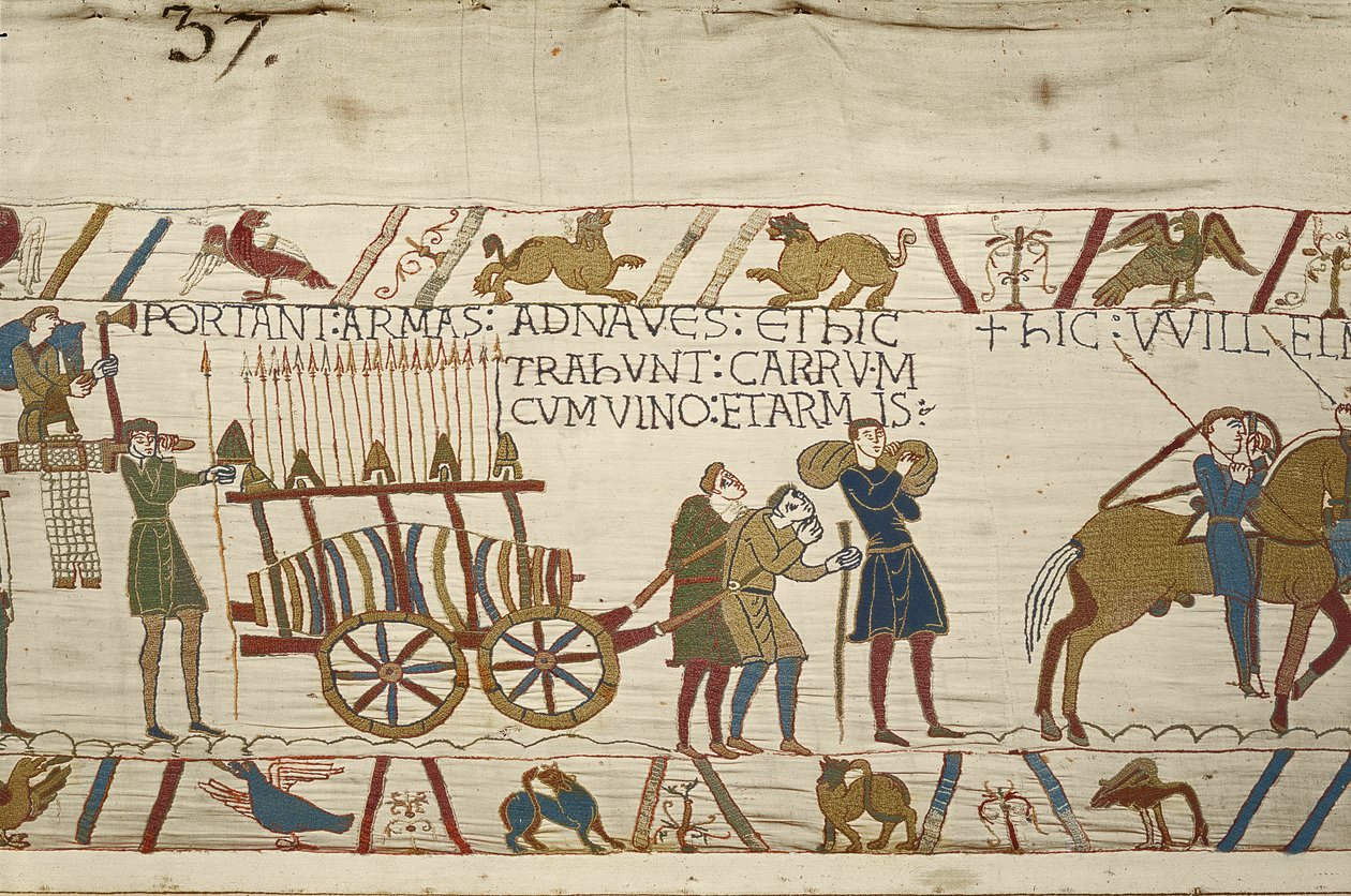 Normans pulling a cart loaded with wine and arms, Bayeux Tapestry by Unknown artist